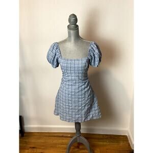 Blue and white plaid Mini cottage core dress